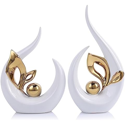 13" White and Gold Abstract Art Statue Cover