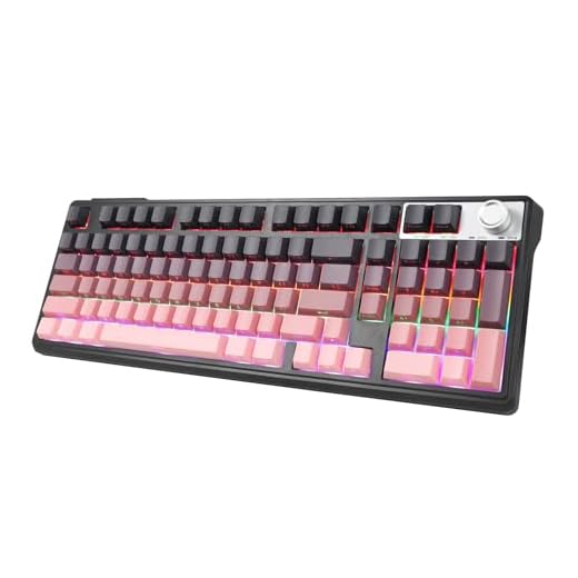 HUO JI Wireless Mechanical Gaming Keyboard with Knob, Bluetooth 5.0/2.4GHz/USB-C Wired, Hot Swappable Red Switches, Anti-Ghosting, Led Backlit, 96% Computer Keyboard for PC Gamer, Pink