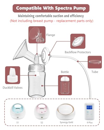 Image of 4packs 24mm Full Breast Replacement Pump Parts for Spectra S1 S2 9 Plus Synergy Gold Include 13mm Flange,Valve,Backflow Protector,Tube,Bottle,Caps, Fit for Motif Luna Cimilre Ameda MYA Pump