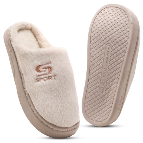 Image of Unisex Winter Flip Flop Slipper for Men and Women Soft Faux Fur Slip On Indoor Home Slides Slipper for Bedroom Sandals