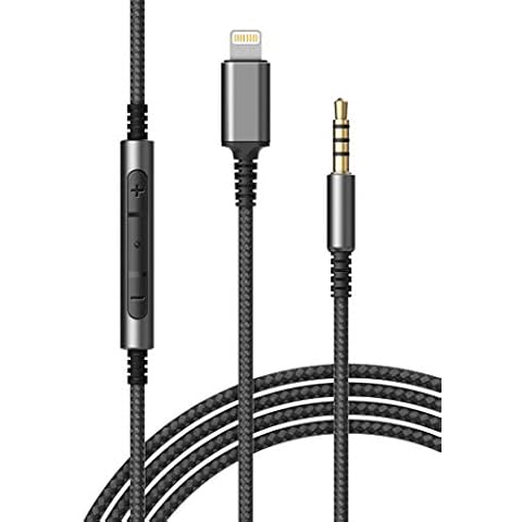 (Apple MFi Certified) Replacement Headphone Cable with iPhone Lightning Connector (3.5mm) Audio Aux Cord with Mic & Volume Control Remote (Compatible with Beats/Sony/Sennheiser and Audio Tech) Cover