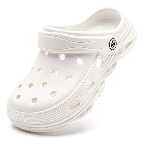 HOBIBEAR Boys Girls Classic Graphic Infant Garden Clogs Slip on Water Shoes (White-Size 2-2.5 Infant)