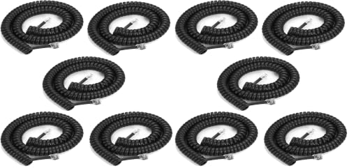 Image of LanSenSu 10 Pack Phone Cord Landline8Ft Uncoiled / 1.4Ft Coiled Landline Phone Handset Cable RJ9 4P4C Telephone Accessory- Black