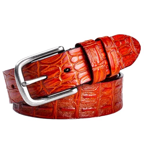 Leather Belt Mens Womens Crocodile Pattern Cowhide Cowboy Nickel Finish Buckle (38 mm) Wide Multi-Style Options
