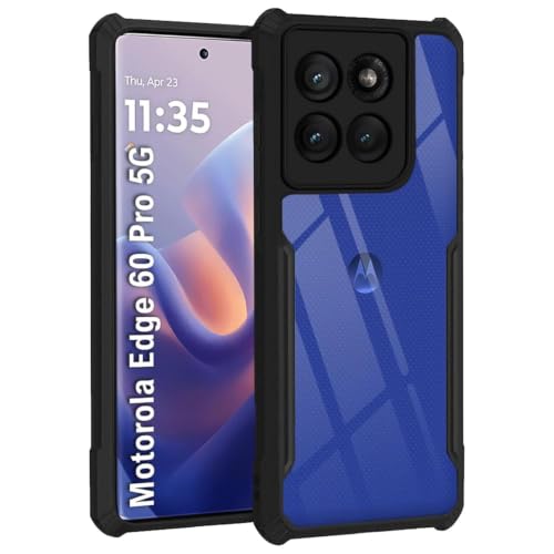 Image of NSTAR Shock Proof Clear Protective Back Case for Motorola Edge 60 Pro 5G | Acrylic Crystal Clear 360 Degree Protection- (PC & TPU, Black Bumper)