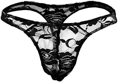 Extlps Transparent Lace Thong G-String Underwear for Sissy Men BK-L Black