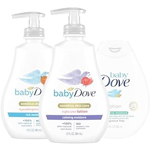 Dove Baby Lotion Bundle – Sensitive Skin Care Hypoallergenic Lotion, Nourishing & Hydrating Baby Lotion for Newborn, Rich Moisture, Calming Moisture & Fragrance Free Moisture, 13 Oz (3 Piece Set)