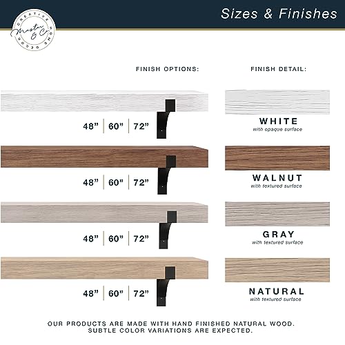 Image of Master & Co. Modern Floating Fireplace Mantel with Black Metal Brackets, Long Floating Shelves for Wall Decor, 48 inches, Gray Woodgrain