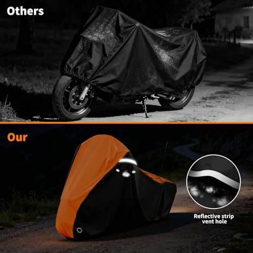 Image of COVERVIN Motorcycle Cover for Harley Davidson Touring Road King Road Glide Electra Glide Street Glide Low Rider-ST Heritage Classic HD Goldwing, All Weather Waterproof Cruiser Cover, Black&Orange