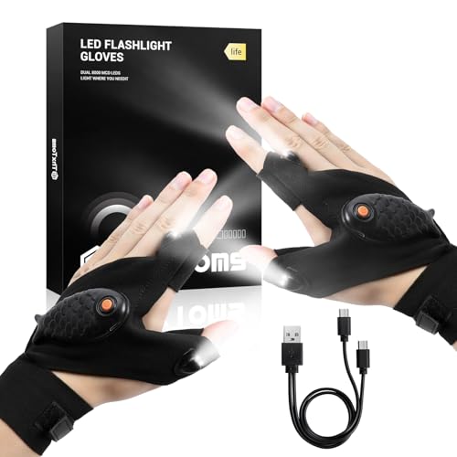 ThxToms Stocking Stuffers for Men, Flashlight Gloves Rechargeable, Birthday for Men Husband Boyfriend Dad Him, Cool Gadgets Tools Finger Lights by ThxToms - Used condition - US$15.38