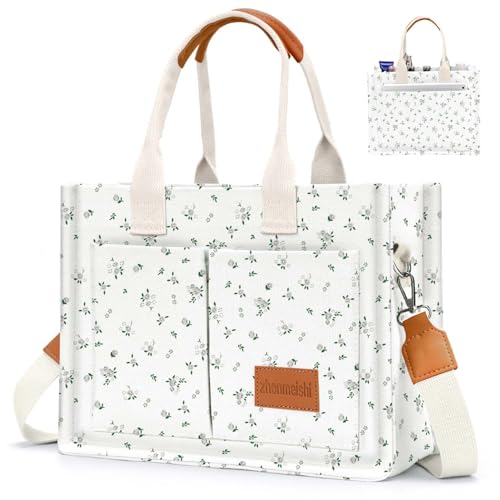 Image of Canvas Tote Bag for Women with Pockets Crossbody Bag Tote Shoulder Handbags Casual Work Bags Everything Tote Bag