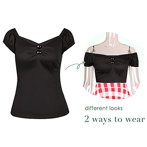Image of YARN & INK Women's Rockabilly Tops 1950s Pinup Shirt Casual Off Shoulder Vintage Blouse
