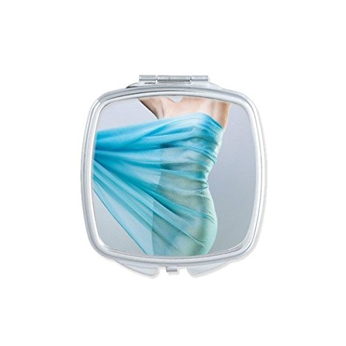 Miroir de poche carré DIYthinker avec tulle bleu pour maquillage compact