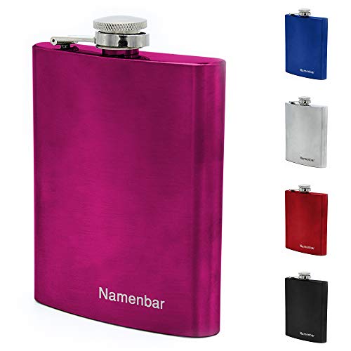 Flachmann mit Namens Gravur, Edelstahl, individuelle Geschenkidee zur Hochzeit, zum Geburtstag oder mehr! (Pink) Cover