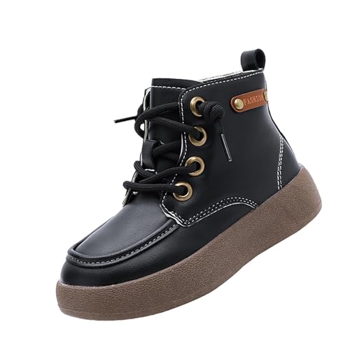 Toddler Kids Leather Lace Up Thick Flat Bottom Ankle Boots Sneakers Waterproof Non-Slip Soft Sole Platform Shoes