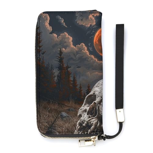 Night And Skull Wallet, Elegant Wristlet Wallet with Multi-Card Slots, PU Leather Long Purse for Women, Men