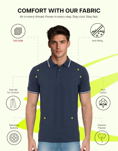 Image of AWG ALL WEATHER GEAR Rich Cotton Polo T-Shirt | Half Sleeve Classic Fit | Soft Breathable Solid Tee | Casual & Office Wear | Comfortable Everyday Cotton Polo | Mens Tshirts