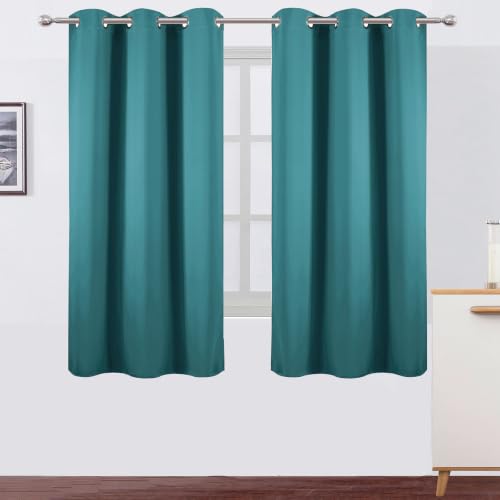 Image of LEMOMO Sea Teal Blackout Curtains 34 x 63 Inch Length /Set of 2 Curtain Panels /Thermal Insulated Room Darkening Blackout Curtains for Bedroom