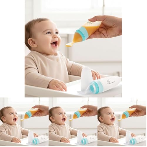 Image of R for Rabbit First Feed Food Feeder for Kids, 90ml Capacity, Premium Soft Silicone Spoon Food Grade BPA Free Material for Kids of 12+ Months (Blue) (Pack of 4)