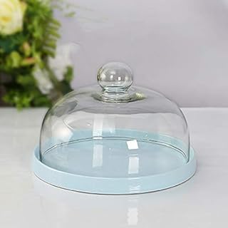 Bread Preservation Plate, Multiple Sizes Ceramic Plate Cheese Board Cover Restaurant Kitchen Food Preservation Plate Cake Stands (Color : Glass Cover, Size : 9 inches Blue)