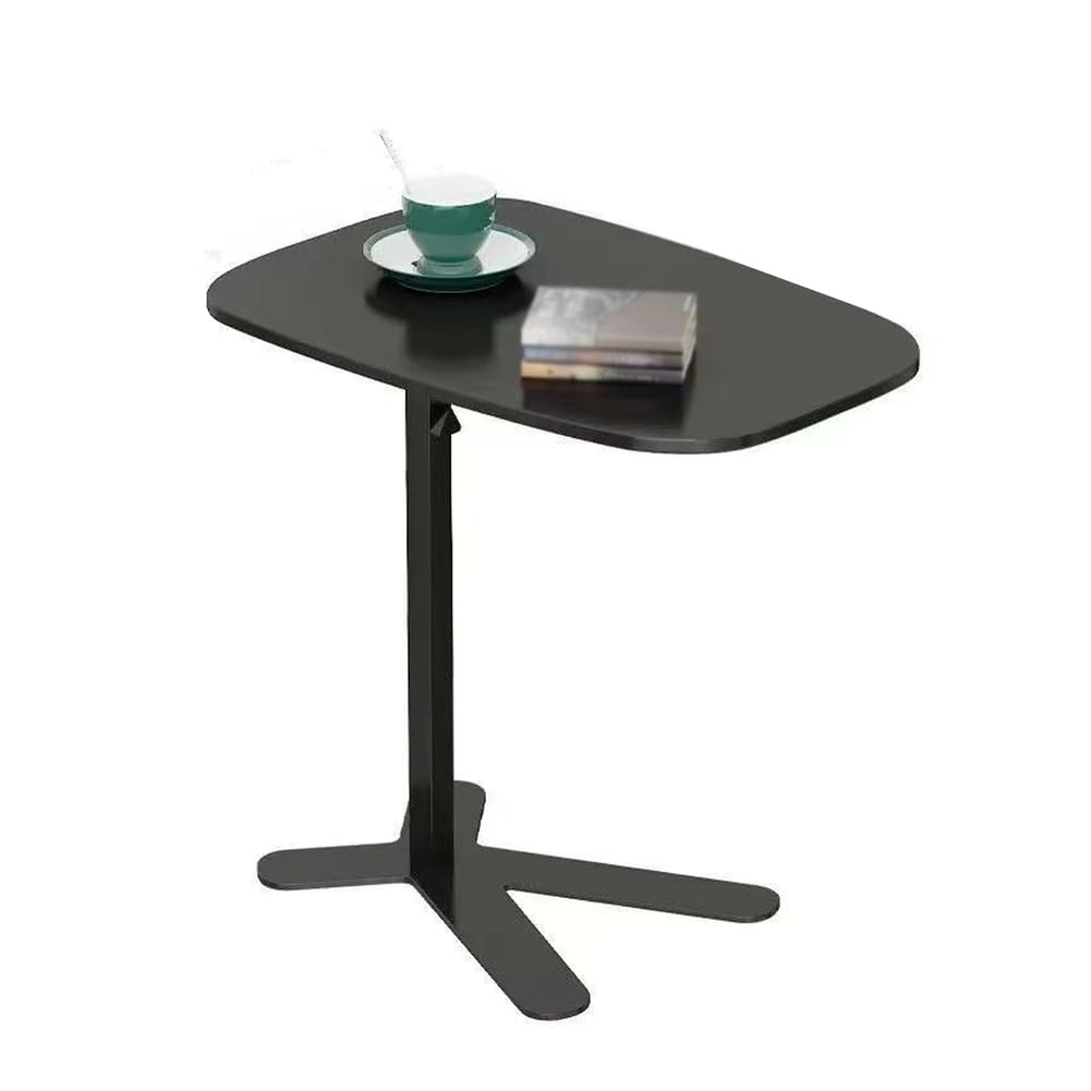 SXZenSpace Adjustable Height End Tables TV Tray with Metal Stand,Rectangular Solid Wood C Shaped Side Table,Couch Table That Slide under for Small Space,Black