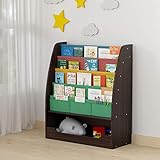 SEIRIONE Wooden Kids Book Rack, 4 Tier Childrens Colorful Bookshelf ,1 Toy Storage Cabinet, 2 in 1...