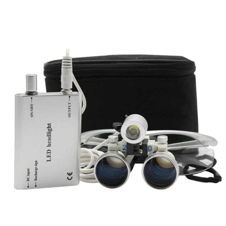 SOPERIT Lupa binocular Lámpara Dental 2.5X420mm Magnifier Portátil Lupas de cabeza binoculares Lupa de cabeza Gafas LED Headlight