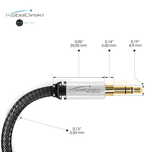 Image of KabelDirekt - 3.5mm Aux Audio Cord - 9ft | 3.5mm Aux Audio Cable with Nylon Jacket Jack to Jack - for Mobile Phone, Tablet, Headphones, Car & HiFi
