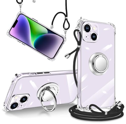 iPhone 14 ケース クリア 透明 ショルダー 調節可能 肩がけ 首掛け 紐付き 斜めがけ スマホケース アイフォン14 ケース シリコン TPU ストラップホール付き 耐衝撃 傷防止 全面保護 カバー (iPhone14ケース クリア)