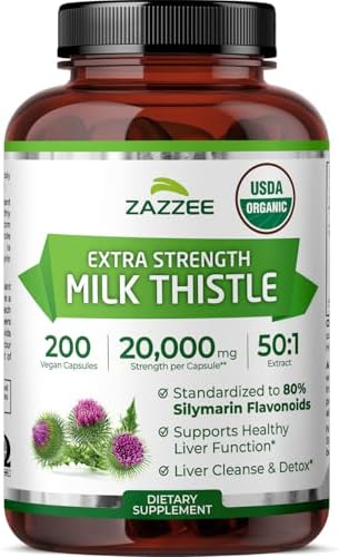 Zazzee USDA Organic Milk Thistle 50:1 Extract, 80% Silymarin Flav...