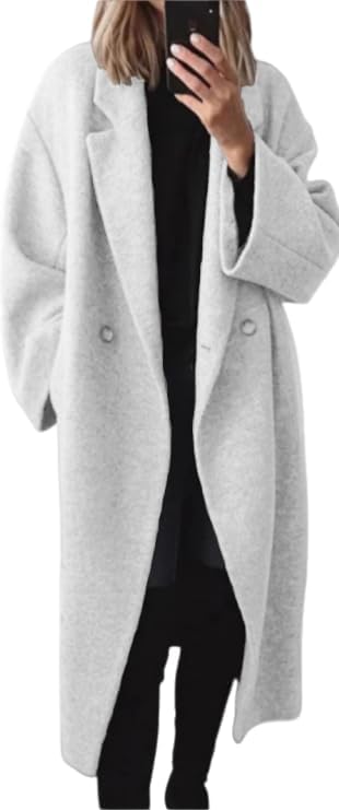 Women's Winter Wool Coat Blended Medium Length Jacket Double Breasted Long Sleeve Notch Lapel Long Trench Coat