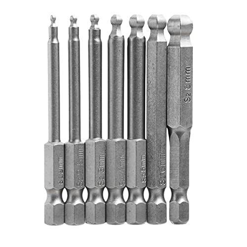 7Pcs 1/4" Hex Head Ball End Screwdriver Bits Drill Set 65Mm Magnetic Ball Head Hex Head Screwdriver Bits Set Electric Drills Air Tools Magnetic Screw Driver Hand Tool 2/2.5/3/4/5/6/8Mm Muye #TOP16