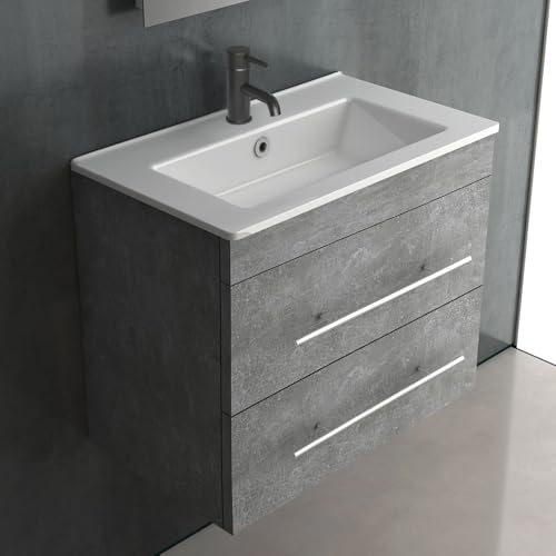 Céramique 340-Mini-600 + Mini-600 Meuble Bas Gris Mat, Meuble Salle de Bain