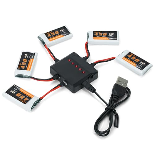 VICMILE 3.7V Lipo Battery 450mAh High Capacity 25C RC Molex Drone Battery with 5-in-1 Charger for SYMA Q11 AT-96 TR-C385 TR-P51 TR-F22 H99W H31 H6C H98 Holy Stone HS170G HS170 HS170C HS230 Quadcopter