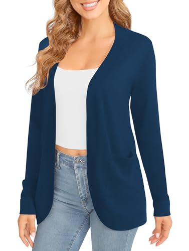 Image of EXCHIC Women's Long Sleeve Lightweight Knit Sweater Cardigan Curved Hem Open Front Cardigans with Pockets