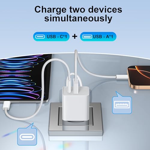 25W USB C Ladegerät Ladekabel 2Pack für iPhone 17 16 15 Pro/Pro Max,[USBC + USBA] Schnellladegerät mit USB C 60W Kabel 2M für Samsung Galaxy S25 S24 S23 Ultra 4