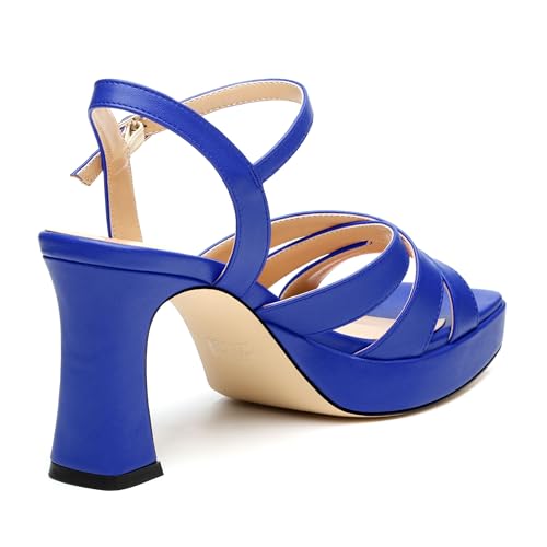 Image of Women Square Toe Platform Block Heel Sandals 3.3'' | Elegant Comfort Formal Dress Footwear, Stylish Ladies Sandals For Daily Office Wedding Evening Party Formal Occasions