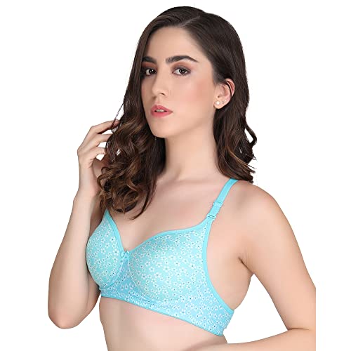 Image of Women Printed Padded Bra - Made of Pure Cotton Full Coverage Non Wired Seamless Pushup Soft Cup for T-Shirt Saree Dress and for Everyday