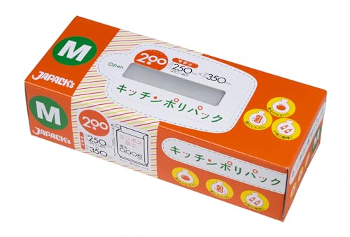 ジャパックス 保存袋 半透明 Mサイズ 横21cm+マチ4㎝×縦35cm 厚み0.008mm 200枚 キッチンポリパック エンボス 加工 開きやすい ポリ袋 コンパクト SSB12