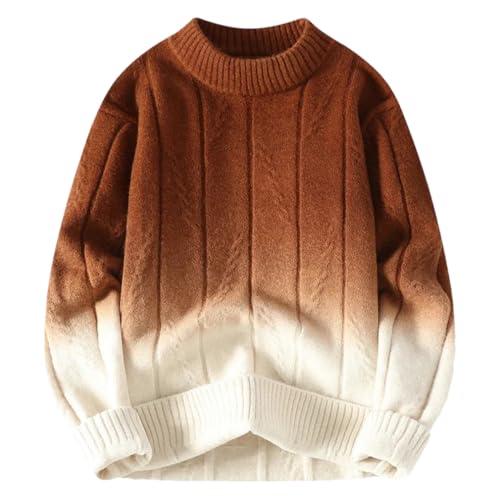 Men Contrast Knitted Sweaters Loose Crew Neck Long Sleeve Casual Sweater Pullover