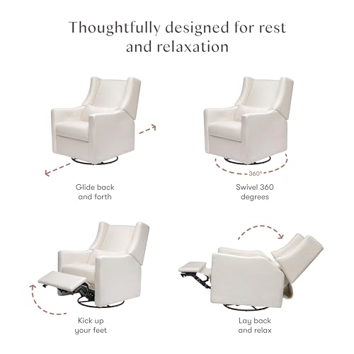 Image of Babyletto Kiwi Recliner Glider in Performance Cream Eco-Weave | GREENGUARD Gold & CertiPUR-US Certified - Power Recliner Nursery Chair w / USB Ports - 270 Swivel, Easy Assembly