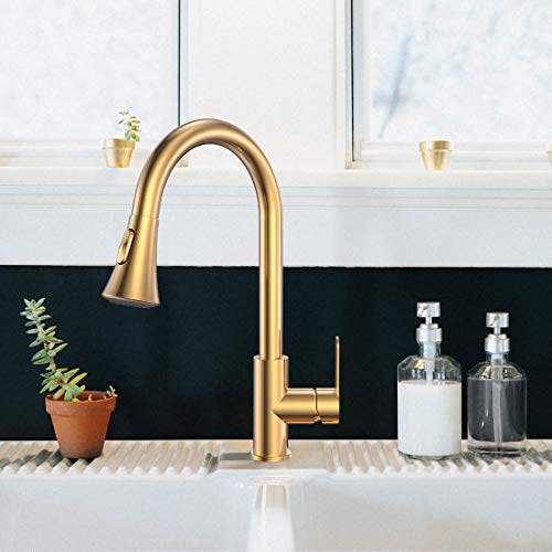 Amazing Force Gold Kitchen Faucet Modern Pull Out Kitchen Faucets Stainless Steel Single Handle Kitchen Sink Faucet With Pull Down Sprayer 3 Hole Kitchen Faucet Mixer Tap 1.8 Gpm #TOP3