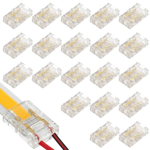 SurPse LED Strip Connectors 20-Pack 2 Pin 8mm LED Strip Connectors Solderless Quick Fit Clips for COB & SMD LED Strips 0-36V 5A Low Voltage LED Light Connectors Clear PC Housing