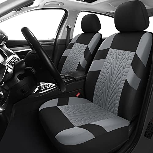 VarCozy Car Seat Covers Front Pair,Universal Cloth Front Seat Covers for Car,Breathable and Washable Seat Covers for SUV, Sedan, Van, Automotive Interior Covers, Airbag Compatible, Black&Grey