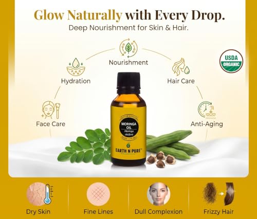 Image of Earth N Pure Moringa Oil | 100% Pure & Natural | Cold-Pressed | Skin, Hair & Massage | Deeply Moisturizing | Vegan & Cruelty-Free | 250ml