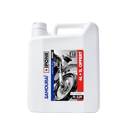 IPONE - Aceite Motor Moto 2 Tiempos Samurai Racing - 100% Sintético con Esteres - Lubricante de Alto Rendimiento - Bidón 4 Litros + 1 Litro Gratis