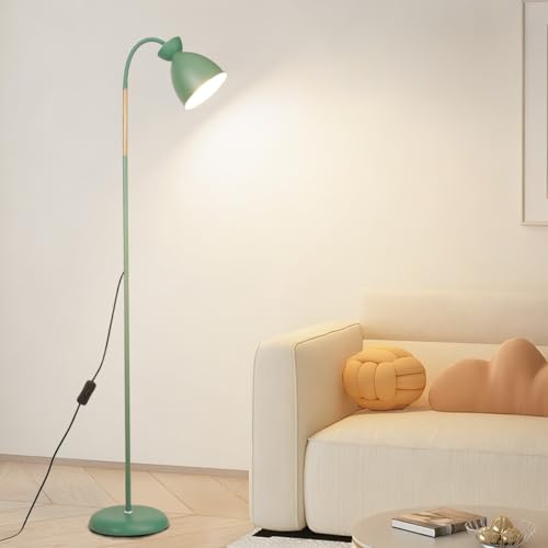Amdelne Adjustable Green Floor Lamp, Bohemian Corner Lamp Scandinavian Modern Reading Light, Standing Lamps for Living Room, Bedroom, Dining Room, Office, 155cm, Metal, Wood, E27 (Bulb Not Included)