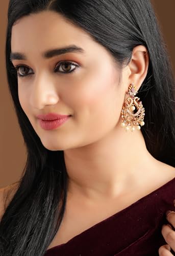 Image of Rubans Chandbali Earrings Gold Plated Traditional Pearl Detailed Jewellery Gift for Women & Girls