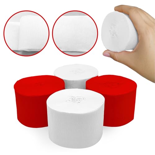 Image of 4 Crepe Paper Streamers Rolls, 328ft Pack of Red and White Crepe Paper for Birthday Baby Shower Wedding Christmas Valentines Day Party Decorations (1.8 inch x 82 ft /Roll)