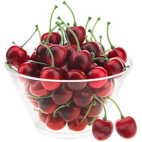 Gresorth 50pcs Artificial Lifelike Red Black Cherry Decoration Fake Chrries Fruit Home Party Christmas Display Cover